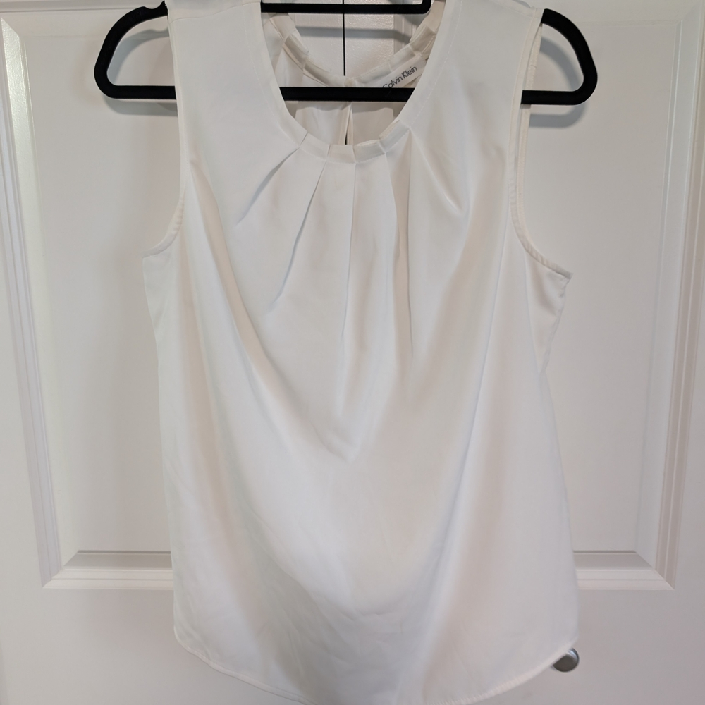 Calvin Klein White Pleated Bib Collar Blouse